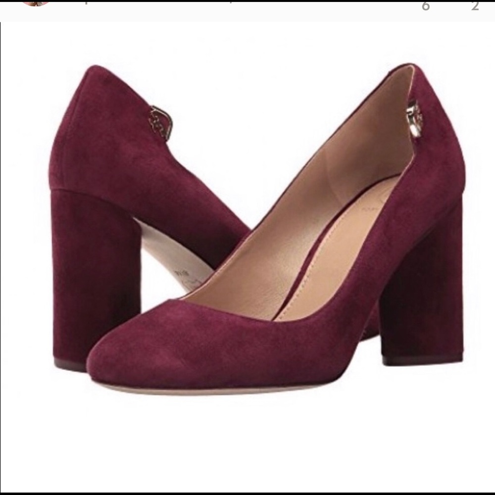 Tory Burch round toe heel pump wine red suede